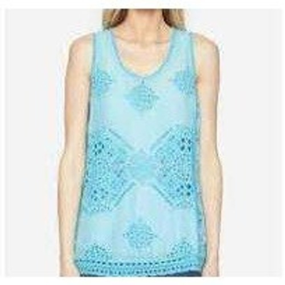 Johnny Was Spear‎ Tank Eyelet Lace Top Women L Boho Crochet Top New With Flaw